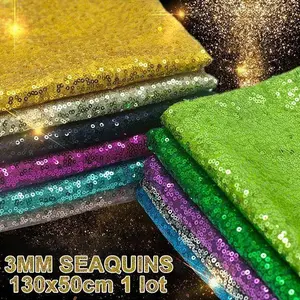 3MM Sequin Fabric Dense Mesh Chaotic Piece Wedding Decoration Stage Background Cloth Clothing Fabric Dress Tablecloth 130X50CM