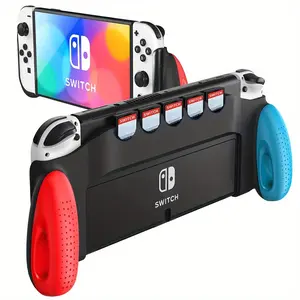 Fashionable protective case for Nintendo Switch/Switch OLED compatibility - Hard material lightweight shock-absorbing cover, grip case with 5 game card storage slots, designed for comfortable and ergonomic grip switch accessories, Game Console Accessories