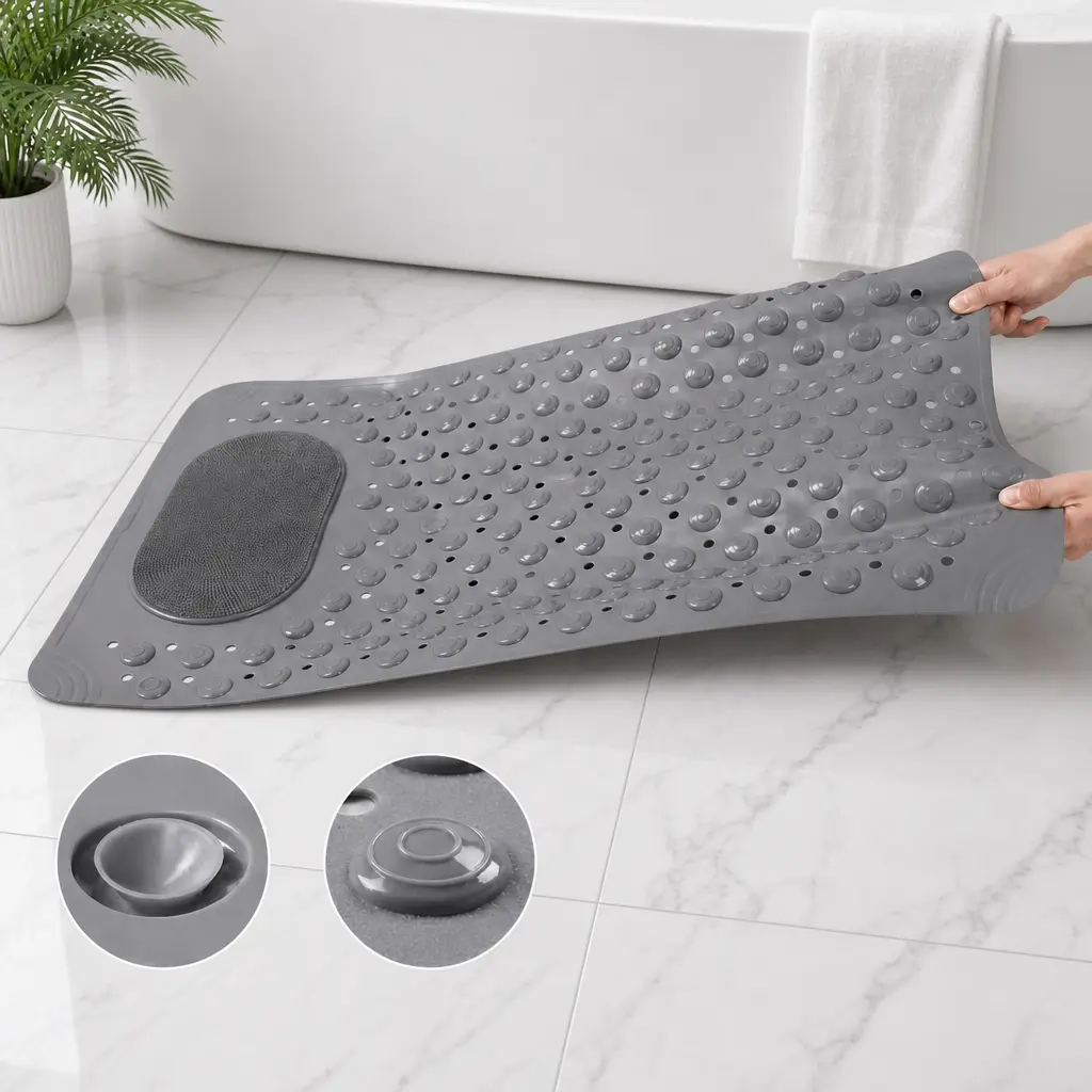 Household Anti Slip Shower Mat, Non-slip Bathtub Mat, Comfort Massage Surface Bath Mat with Drainage Design, Waterproof Stable Bathroom Floor Cushion