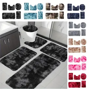 5pcs Bathroom Rugs Sets With Toilet Cover - Absorbent Microfiber Bath Mats For Bathroom, Non Slip Bathroom Rugs Washable With U-Shaped Contour Toilet Mat For For Bathtub, Shower Black