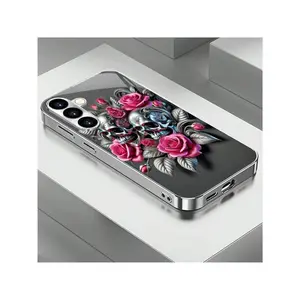 Advanced Texture Rose Golden Skull Silver-Plated Phone Case, Suitable for iPhone17/iPhone17 air/iPhone17 pro/iPhone17 pro max/16 Pro Max/15 Pro Max/14 Pro Max/13 Pro Max/12 Pro Max/11 Pro Max , Compatible With Samsung Galaxy Series A54/A53