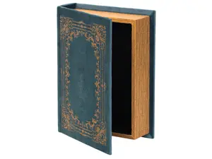Vintiquewise QI003691.B Antique Velvet Book-Shaped Trinket Storage Box, 9x7x2 in, Blue Home Organiser for Ornaments, Ideal Gift