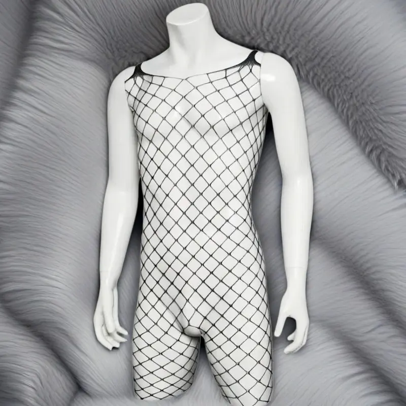 Men's Fishnet Bodysuit - Stretchy Mesh Bodysuit Tearable Underwear Tearable Lingerie Criss Cross Punk Gothic Stretchy See-Through Lingerie, Fishnet Weave Teddy Lingerie & Bodysuits, Mesh Bodysuit