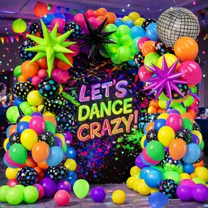 147pcs Neon Balloon Arch Kit with Hot Pink, Lime, Yellow, Orange & Blue for Disco Party Decor