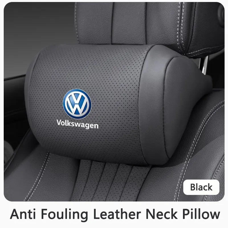 Nappa Leather Car Headrest Neck Support, Automotive Seat Pillow for Volkswagen Vw Passat B5 B6 Gtd, Polo Tiguan Golf Scirocco, Car Accessories