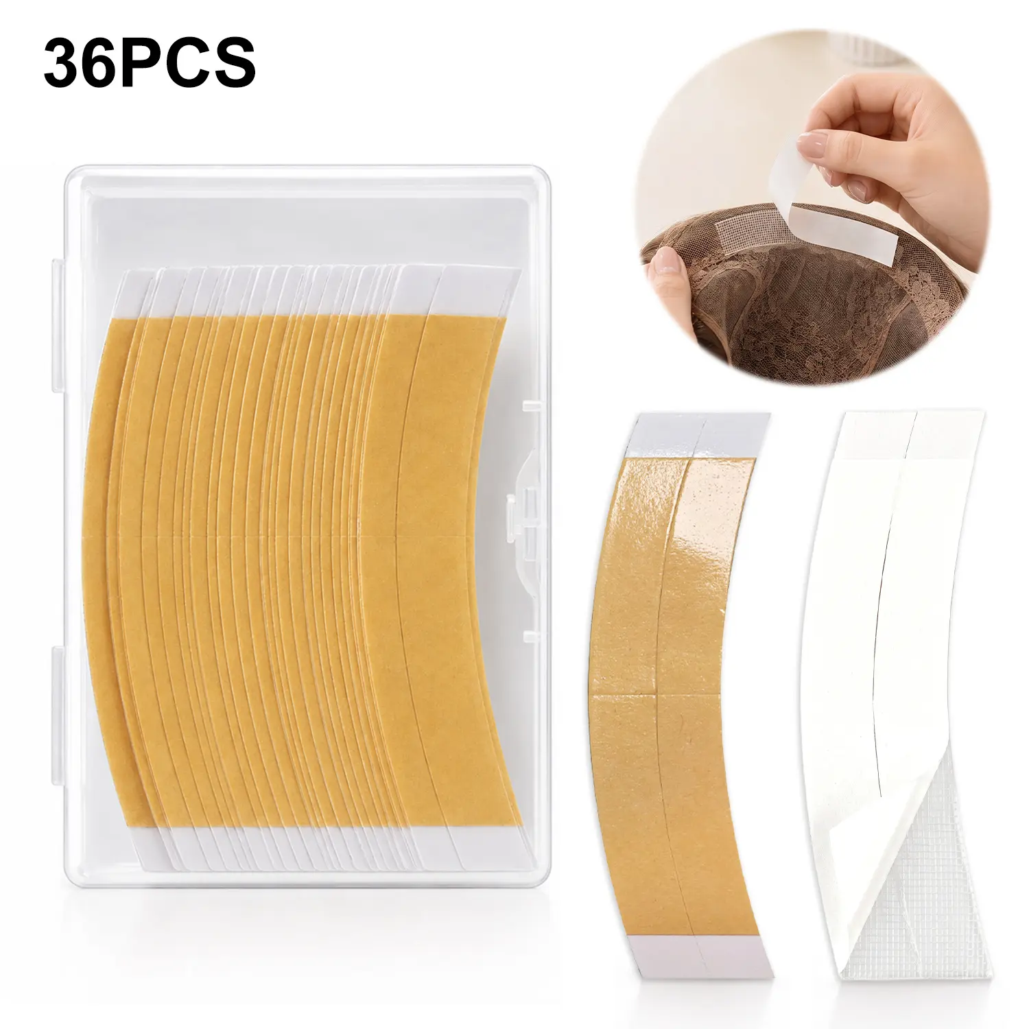 36PCS Double-Sided Wig Tape Strips, Waterproof Sweat-Resistant Mesh Adhesive Tape for Lace Wigs & Hairpieces, Breathable Invisible Strong Hold Wig Bonding Tape