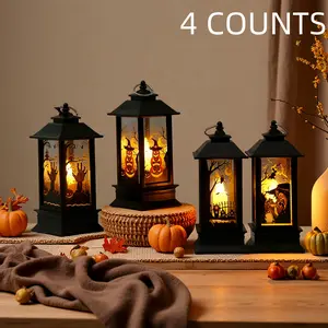 4 Piece Halloween Lantern Decorative Lights, Witch Owl Pumpkin Retro Hanging Electric Candle Oil Lamp, Kids Handheld Festival Home Decor, Festival Decorations
