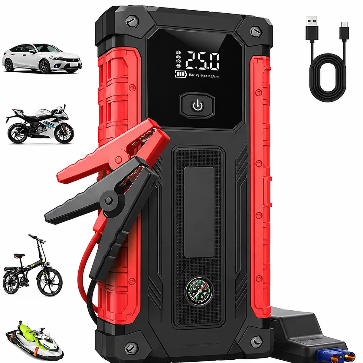 Car Jump Starter Portable, Peak Car Battery Booster Pack with LED Light, USB Power Bank, Free & Fast Shipping