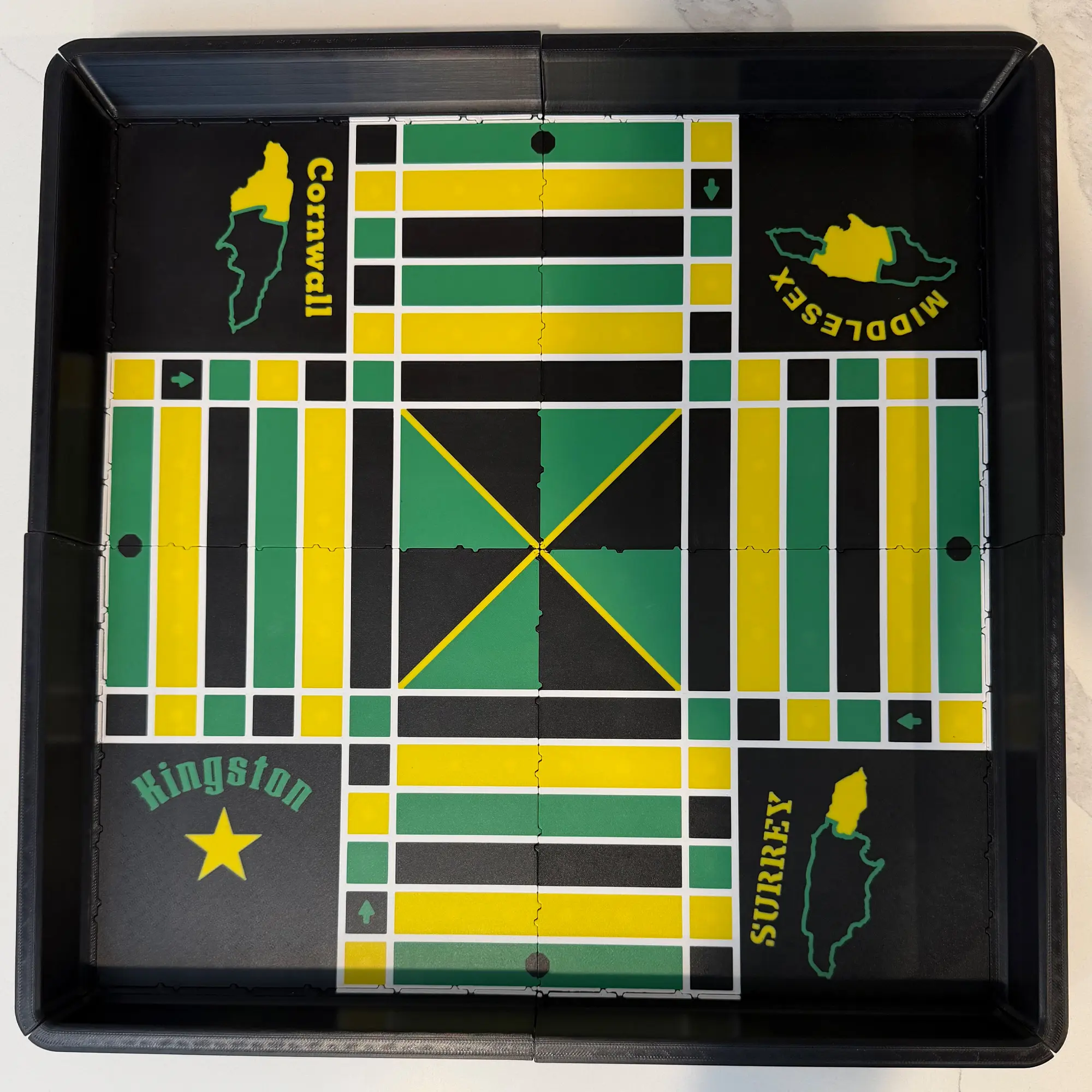 16" × 16" Modular Magnetic Ludi Board | Premium Jamaican Board Game | Magnetic Game Pieces | Travel Storage Case