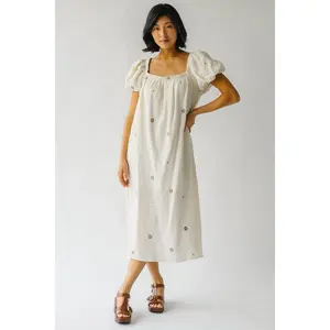 The Bossert Embroidered Detail Gauze Dress in Natural