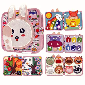 Montessori Busy Book, Sensory Activity Board, Preschool Busy Board, Rabbit Sensory Interactive Quiet Book, Felt Book for Color, Number, Animal Cognition and Sensory Development for Toddler, Portable Children's Travel Toy, Gifts for 3-5 Year Old Kids