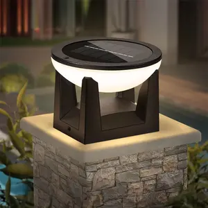 Solar Post Lights Outdoor, Solar Pole Light, 5" Outdoor Pillar Lights, IP65 Waterproof Solar Powered Column Lamp, Dusk to Dawn Modern Post Light, LED Bulb Round Column Lighting for Driveway Patio Deck Yard