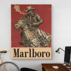 Vintage Marlboro Cigarette Poster Print Canvas painting - Retro Western Cowboy Poster - Marlboro Cowboy Poster - Smoking Cowboy Wall Art - Cigarette Poster