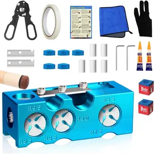 11-in-1 Blue Aluminum Alloy Pool Cue Tip Shaper, Pool Cue Tip Replacement Kit, Billiards Pool Table Accessories Tool for Cue Tip Replacement and Shaping