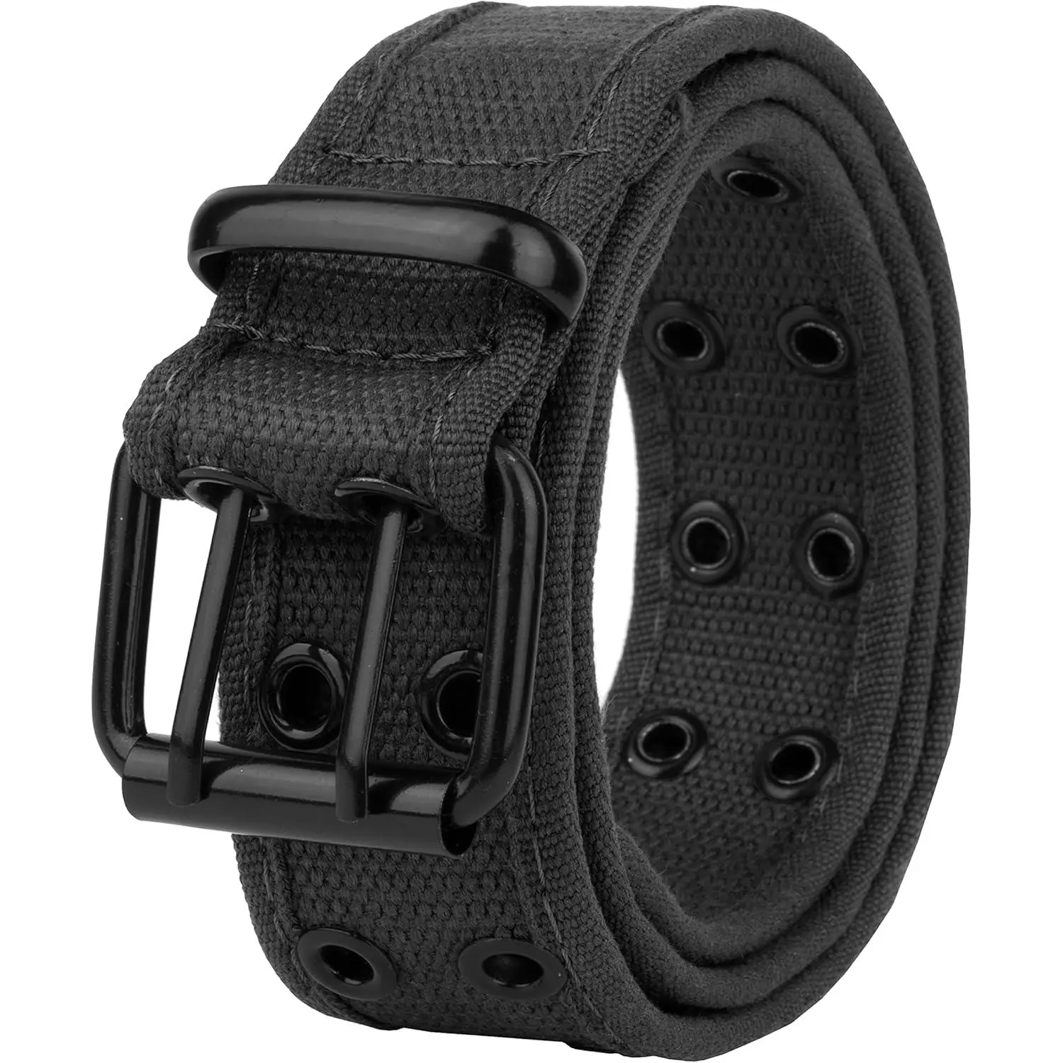Durable Canvas Double Grommet Hole Belt - Fashion Clothes Accessory with Superior Metal Solid Color Buckle, Sturdy Webbing, Vintage Tactical Safety Design, Preppy Knot Tie Waistband, Versatile Style