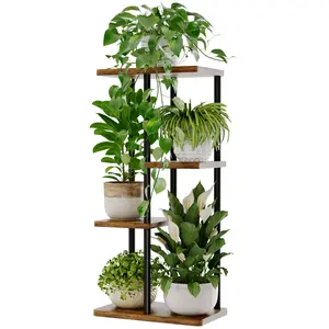 Bamworld Tall Plant Stand Indoor Outdoor Tiered Plant Shelf Metal Multiple Flower Stand Rack for Garden Corner Balcony Living Room (4 Tier)