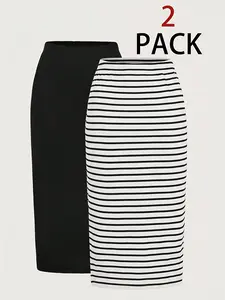 Women's Casual Striped Skirt Set, Pencil Skirt, Summer Long Skirt, Business Casual, Back to School, Teacher, Office Work, Vintage Style, Womenswear, Casual Fashionable Skirt