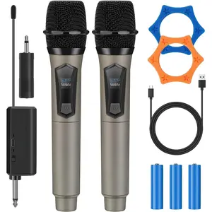 Microphones,Dual Karaoke Microphone System,Microfonos Inalambricos with Rechargeable Receiver, Cordless Dynamic Mic Set for Singing, Wedding, DJ, Party, Speech, Matte Gray