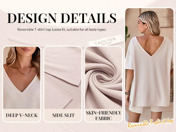 EKOUAER V-neck Two-Piece Pajama Set For Women Summer Casual Oversized Split Hem Shirts & Biker Shorts Minimalist Lounge Wear Soft Homewear Cozy Pjs Clothes Comfy EKOUAER V-neck Two-Piece Pajama Set For Women Summer Casual Oversized Split Hem Shirts & Biker Shorts Minimalist Lounge Wear Soft Homewear Cozy Pjs Clothes Comfy