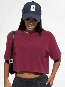 Women's Vintage Crop Top Short Sleeve, Summer Casual Round Neck Loose Fit Shirt, Suitable for Daily Commute, Leisure, and Fitness