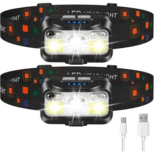 Headlamp Rechargeable, Lumen Super Bright Motion Sensor  Lamp Flashlight,2-Pack  LED Headlight with White Red Light,8 Modes  Lights for Camping Cycling Running Fishing