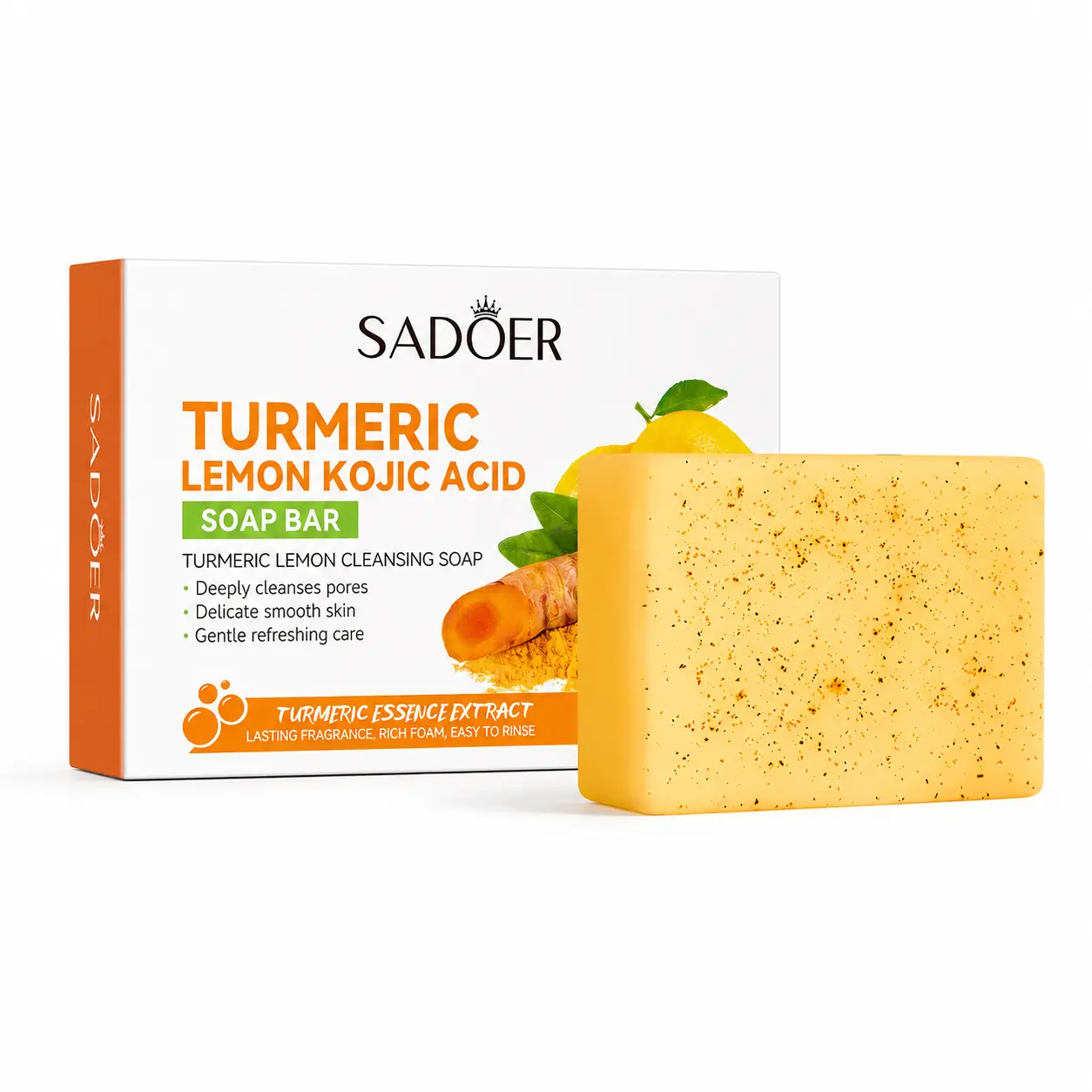 Turmeric Lemon Kojic Acid Body Soap Bar - Deep Cleansing Bath Soap with Refreshing Citrus Scent for Daily Shower Use