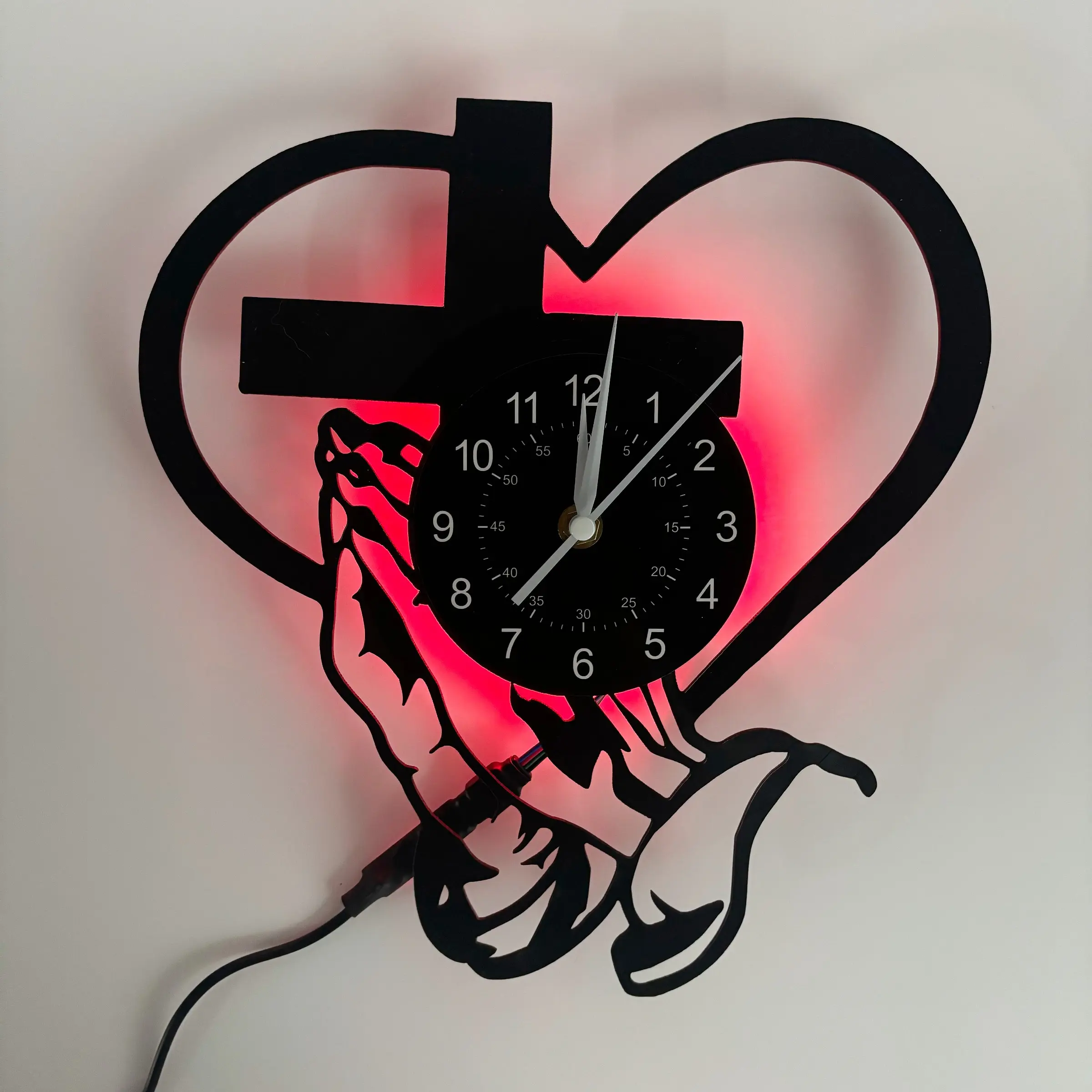 Vinyl Wall Clocks with Crosses and Praying Hands, Prayer Wall Clock, Decorative Art Pieces for Homes and Churches, Excellent Christian Gifts and Anniversary Presents