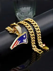 New England Patriots Team Pendant Necklace Alloy Full Drill Cuban Link Chain, Show Your Team Love, Fan Gift, Casual Style, All Seasons