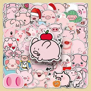 Cute Pig Pattern Sticker, 50pcs/set Cartoon Animal Decorative Sticker, DIY Decals for Water Bottle, Laptop, Phone Case, Cellphone, Scrapbooking, Journal Making