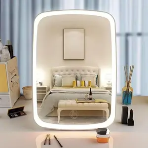 Portable LED Makeup Mirror Foldable with Light Desktop Fill Light Mirror for Student Dormitory & Office Adjustable Brightness Control Compact Design Stylish Travel Ready Modern Style