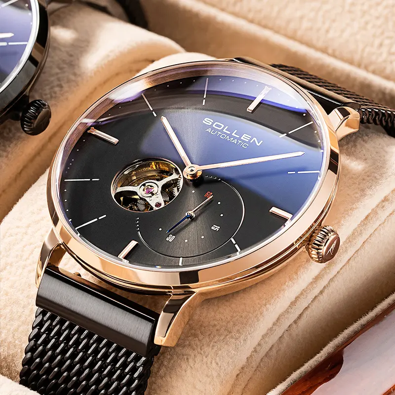 SOLLEN brand men’s watch, openwork automatic mechanical watch with luminous display—ideal birthday gift for boyfriend; stylish wristwatch — Model 305X
