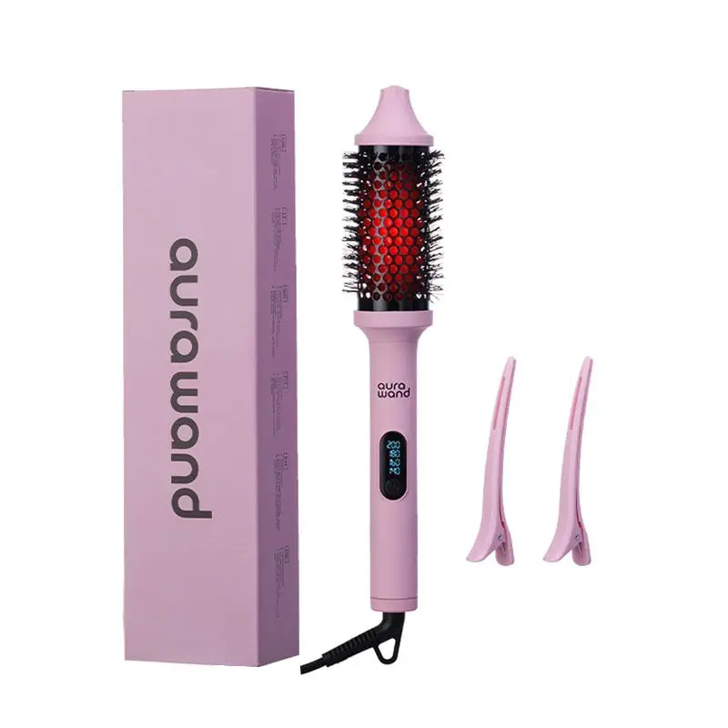 Aurawand Thermal Brush - Heated Round Hair Styling Brush for Blowout Look, Frizz Control, Bouncy Curls & Silky Straight Hair, Dual Voltage, Sakura Pink, Far-Infrared Core, Advanced Negative Ion Tech, 4 Heat Settings, Less Damage, Negative Ions
