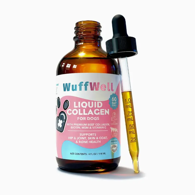 WuffWell Liquid Collagen for Dogs 4 oz Supports Joint Health Skin Vitality Made in USA 60 Day Supply Wellness Premium