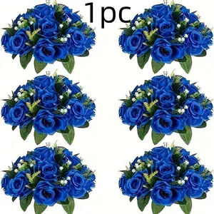Kleinbao Blue Spherical Simulation Bouquet Artificial Mixed Flower Light Luxury Birthday Party Table Decoration Flower Party/ Wedding Table Decoration High-end Home Flower Ornaments