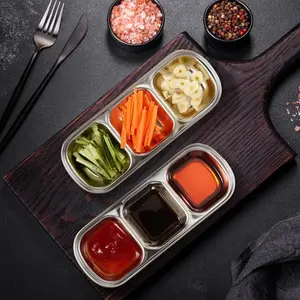 Stainless Steel Soy Sauce Dish Set, Korean Style Condiment Tray, BBQ Vinegar Spice Tomato Salt Sugar Plate, Easy Clean Reusable Multi-Purpose Tableware