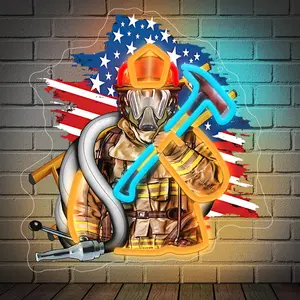 Firefighter Department Neon Sign, Adjustable Brightness LED Neon Lights for Bedrooms, Fire Stations, or Firefighter Gifts. Orange-Red Light, Powered By USB