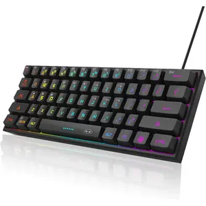 Mini 60% Gaming Keyboard, RGB Backlit 61 Key Ultra-Compact Keyboard, TS91   Mechanical Feeling Office Computer Keyboard for PC, , PS4,  ONE Gamer(Black)