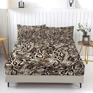 Leopard Print Fitted Sheet, Soft And Comfortable Bedding Set (1 Sheet + 2 Pillowcases, No Pillow Insert), Suitable For Children, Teenagers And Adults, In Guest Rooms, Dormitories, And Master Bedrooms