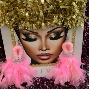 Handmade Yarn with Feathers Earrings