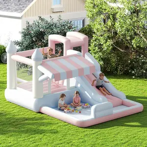 AMERLIFE Inflatable Bounce House,  Water Slide with Jumping Area, Climbing Wall, Splash Pool and Water Gun, Indoor Outdoor Jumper for Kids 3-12, Air Blower Included