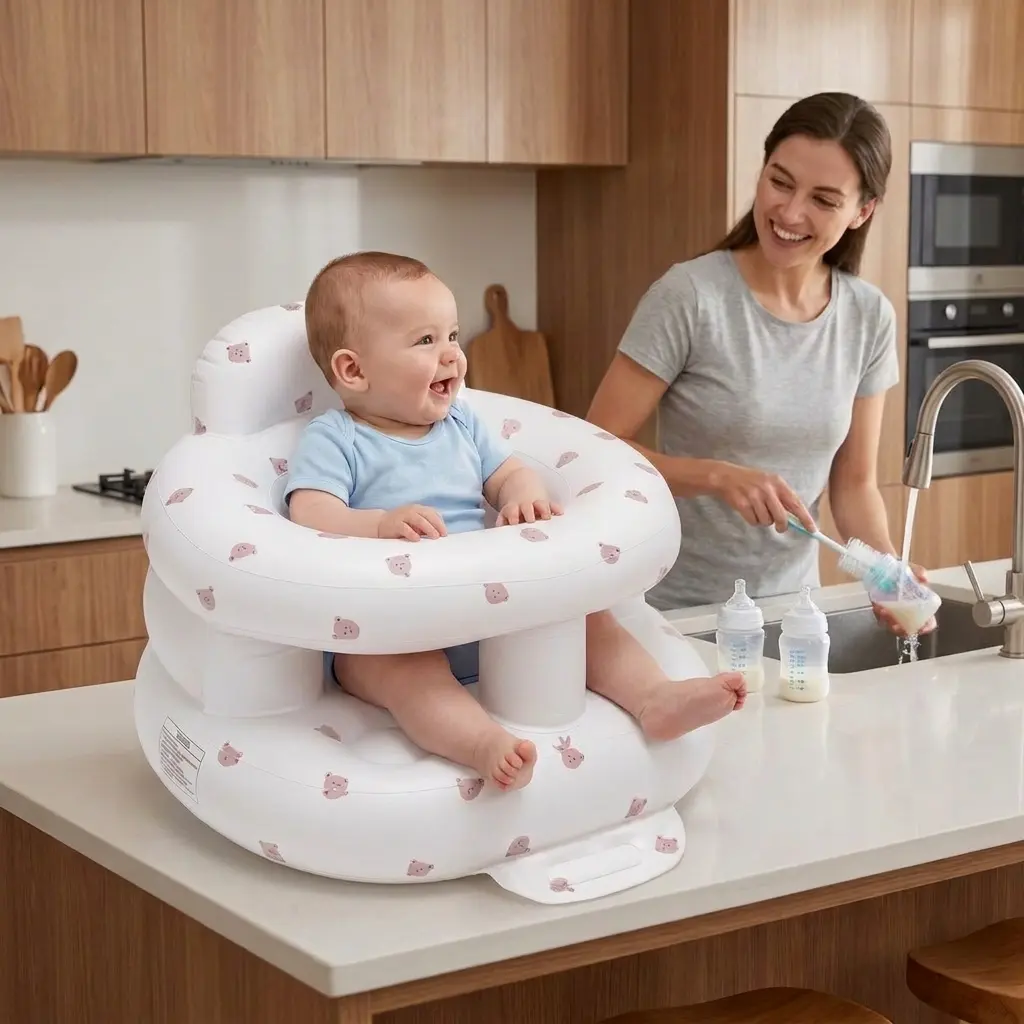 Inflatable Baby Floor Chair with Safety Guardrails, Thicker Sit-Me-Up Design, Built-In Air Pump for 3-36 Mth Infants Learning to Sit