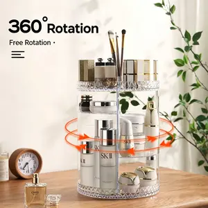 UFORU 360 degree rotating dressing table, transparent acrylic adjustable dressing table, multifunctional cosmetics display stand, suitable for bathroom countertops, bedrooms, lipstick, skincare products, and large capacity beauty storage devices