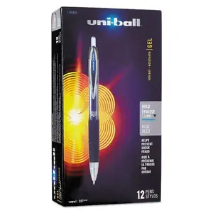 Uni-Ball UBC Signo 207 Needle Point Retractable Gel Pen0.7 mm, Blue Ink, Black Barrel, Dozen
