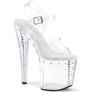 Women's Classy Elegant Heeled Platform Sandals - Stylish Rhinestone Decor Formal Footwear, Enchant-708RS-02