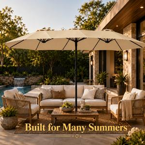 【Father's Day Gift】Yaheetech Massive 15/13ft Double-Sided Patio Umbrella | Heavy Duty & 2 Sandbags Included, Easy Crank for Garden Pool and Lawn