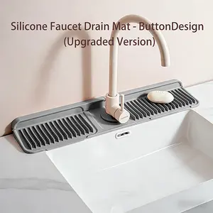 24 Inch Upgraded Button Design Silicone Faucet Drain Mat | Sink Splash Guard Water Catcher Mat， Sink Protectors for KitchenSink Faucet Mat Splash Guard for Kitchen Sink Area,Longer Silicone Faucet Guard & Draining Mat