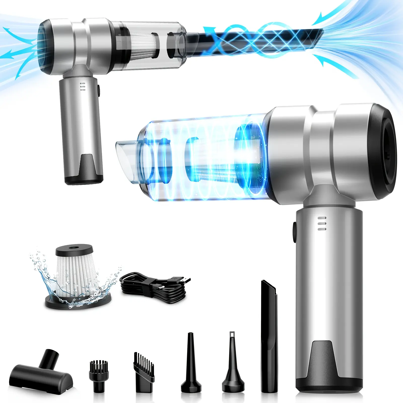 2-in-1 Powerful 14000PA Handheld Vacuum & Blower, 6000mAh Portable Cordless Vac for Car Interior, Keyboard, Type-C Charging