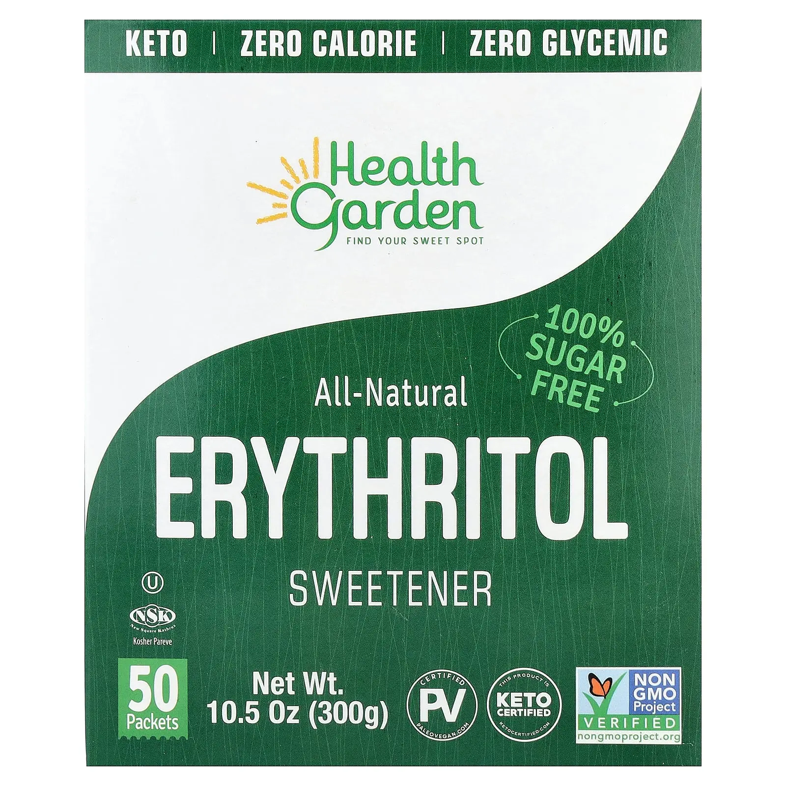 Health Garden All-Natural Erythritol Sweetener, 50 Packets, 0.21 oz (6 g) Each