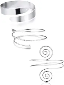 3 Pieces Upper Arm Bracelet Coil Filigree Swirl Leaf Armband Cuff Fashion Simple Arm Bangle Armlet Adjustable for Women Girl Fashionable Bangle