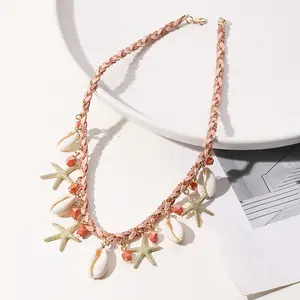 2PCs Shell Necklaces with Starfish and Conch Design, Beach Vacation Starfish Ocean Wind Shell Necklace, Shell Jewelry